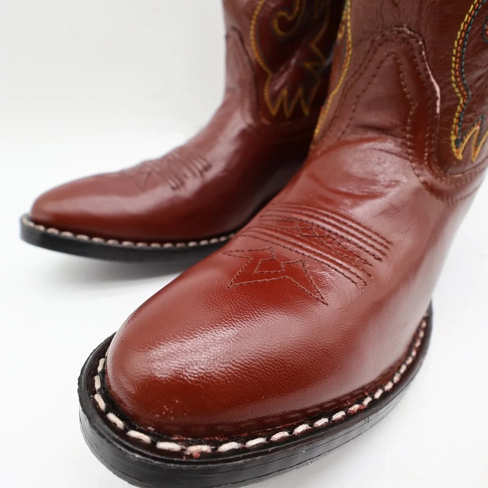 Acme Vintage Style Western Boots Kids 3 Brown Leather NWT AC146 Star Inlay